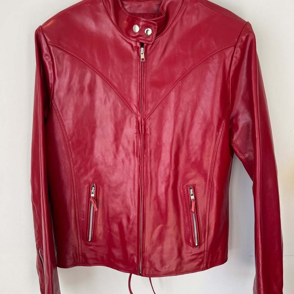 Wilsons Leather Vintage Vibrant Red Women's Jacket Medium Moto
